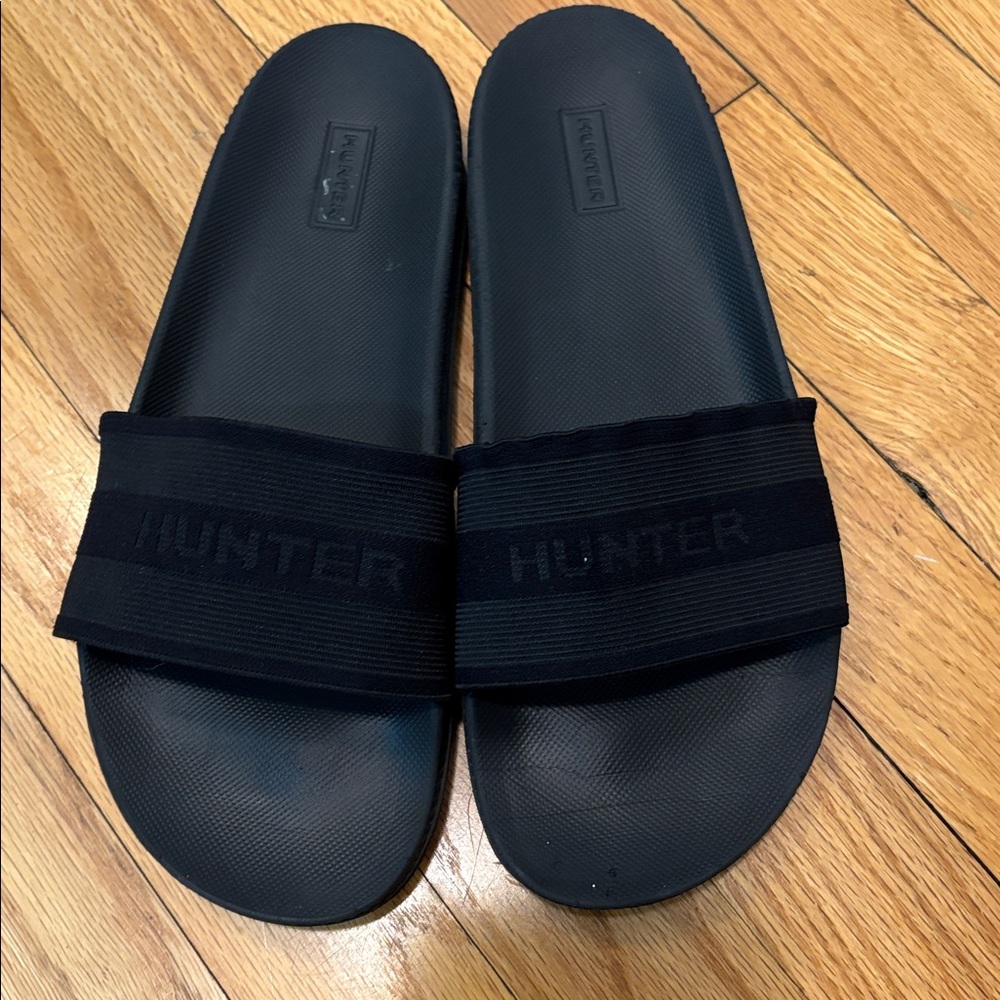 ✨ Hunter ✨ Black Original Elastic Slides Sandals Size 8